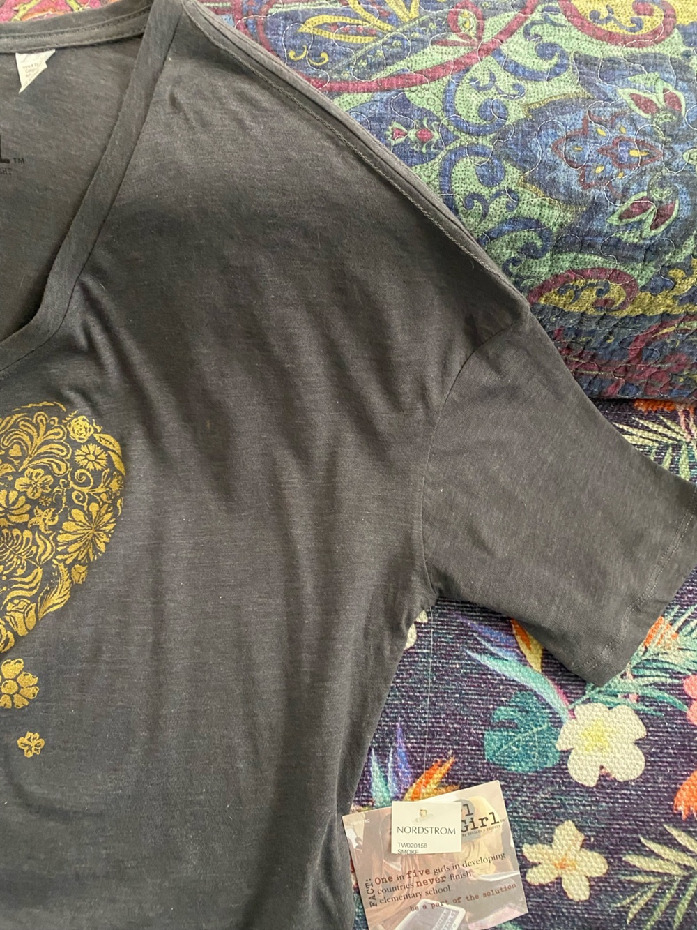 Threads 4 Thought Gray V-Neck Tee with Yellow Floral Heart Graphic - Picture 5 of 9